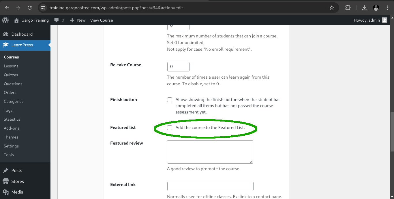 Add to featured courses