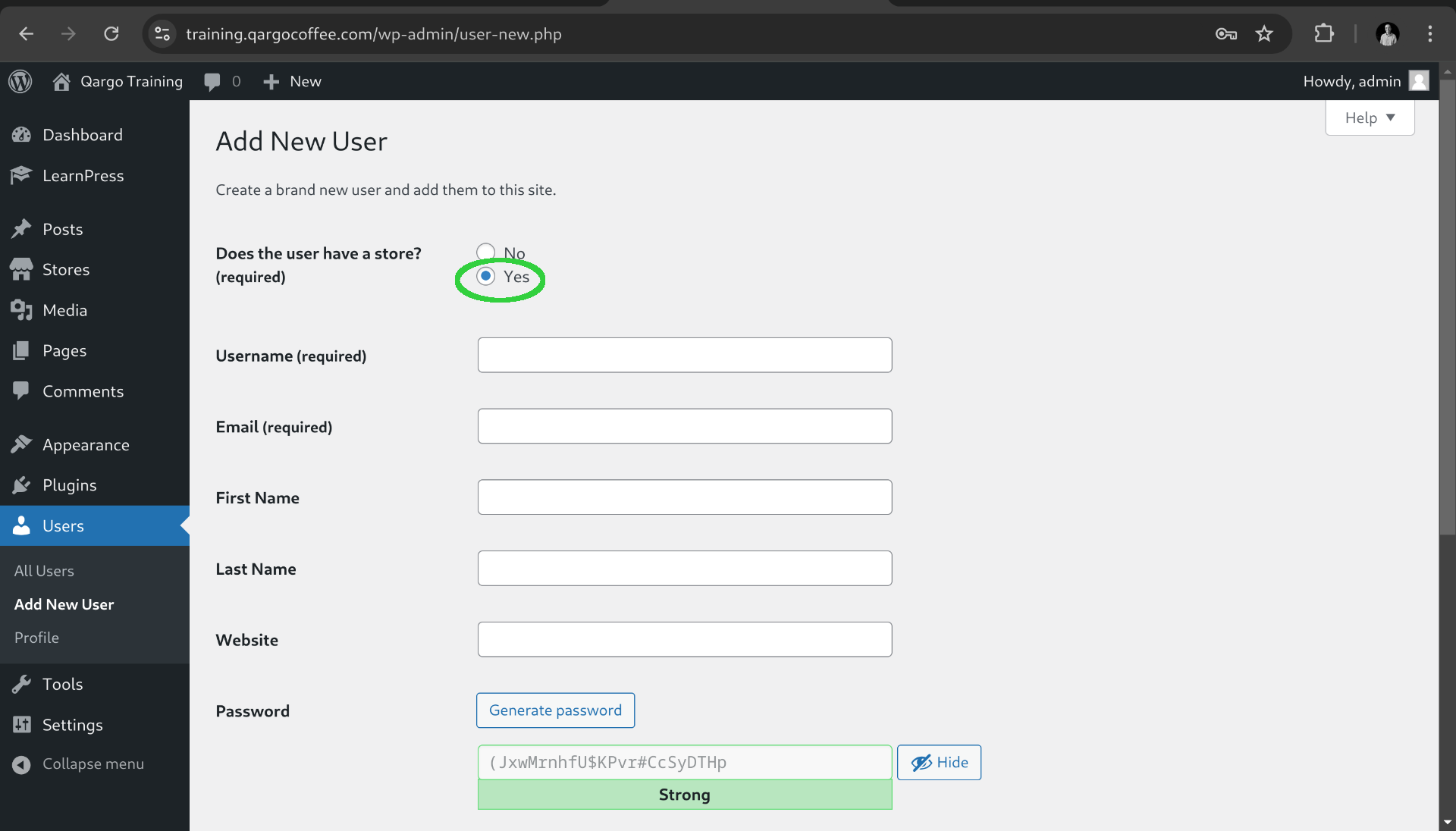 Create user page 2